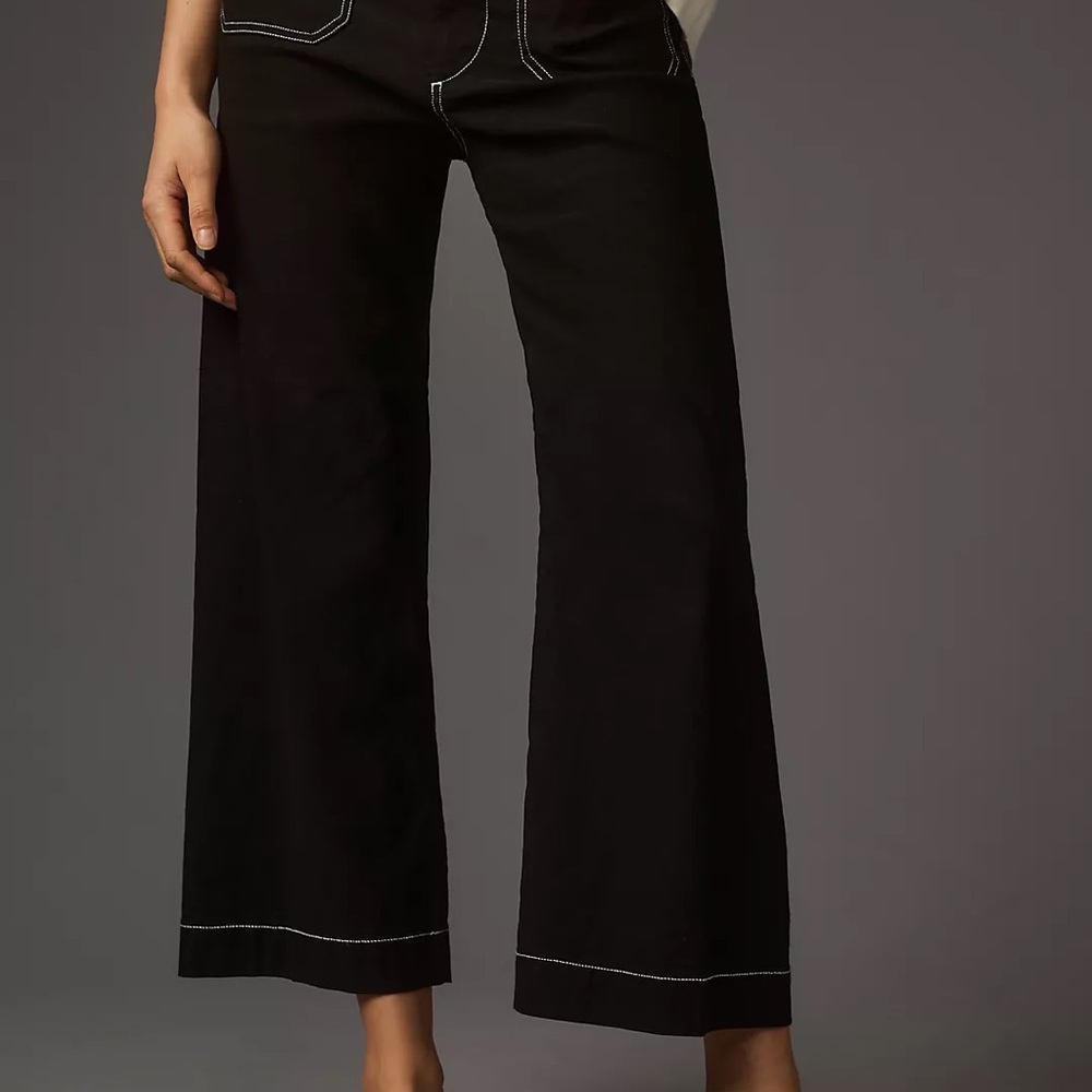 Anthropologie Black Ankle Pants with Contrast Stitching